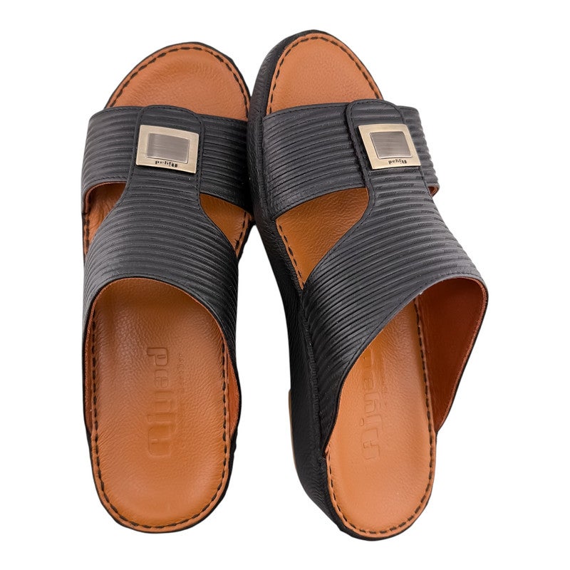 AJYAD Handmade Arabic Sandals For Men | Outdoor Mens Slippers | Everyday Flip Flops Open Toe | Arabic Genuine Shamwa Leather | New Design | Tan Footbed | Comfortable & LightWeight - Image 2